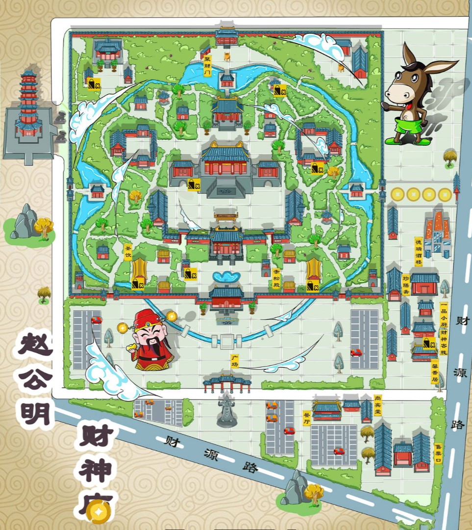 滨湖寺庙类手绘地图